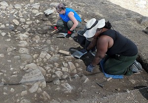 Deborah Appler & Elrica excavating in Area S